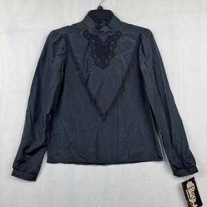 Vintage Stoplight California Black Mock Neck Lace Trim Blouse Size S NWT‎